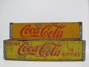 2 Vintage COCA COLA Yellow Wood Soda Crates