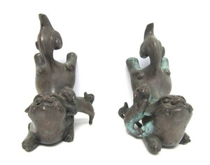 Matching Pair of Vintage Oriental Bronze Foo Dog Sculptures