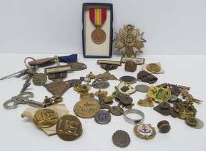 Estate Lot of Vintage Military Medals Buttons Insignia etc
