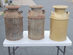 Lot of 3 Vintage Steel Milk Cans