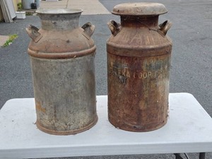 Lot of 2 Vintage Steel Milk Cans