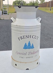 Metal Milk Can w Tree Farm Decoration