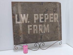 Original Antique Heavy Steel Farmed Sign - L.W. Peper Farm