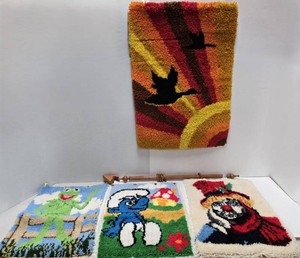 Lot of 4 Vintage Handmade Hooked Rugs