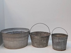 Old Vintage Galvanized Buckets &amp Washtub