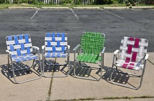 Lot of 4 Vintage Strapped Aluminum Lawn Chairs