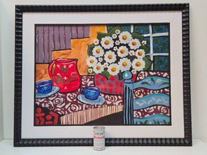 Great Looking Large Original AcrylicOil Painting - Colorful Still Life Kitchen Scene