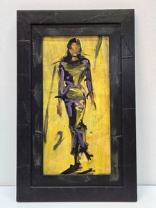 Framed Original Fashion Painting on Board - Jann Daughrill