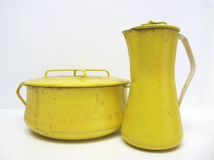 Very Nice Vintage DANSK Yellow Enameled Dutch Oven &amp Coffee Pitcher
