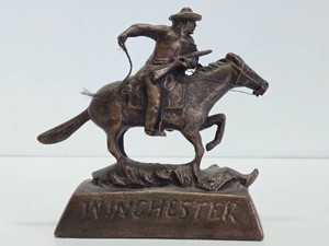 Vintage Bronze WINCHESTER Pony Express Advertising Display Statue