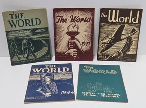 Lot of 5 Vintage WW2 Years Saint Paul Central High School Yearbooks 1941-1945