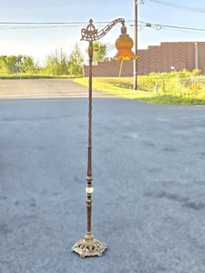 Very Nice Vintage Brass &amp Green Onyx Bridge Lamp wExcellent Shade