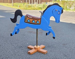 Large Vintage Blue Wooden Ride-On Horse wOld Western Star Names