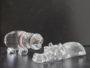2 Larger Signed CrystalGlass Hippo Figurines - Including Boda Sweden&nbsp