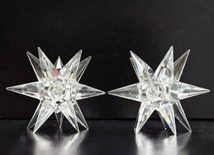 Pair of Faceted Star Burst Crystal Candle Holders