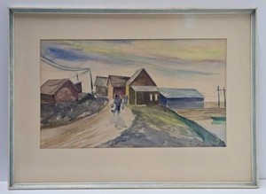 Nice Original Vintage Watercolor Small Town Scene Painting - Signed A. Heister&nbsp