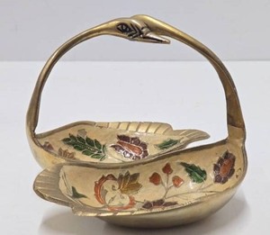 Vintage Brass Double Swan Trinket Tray&nbsp