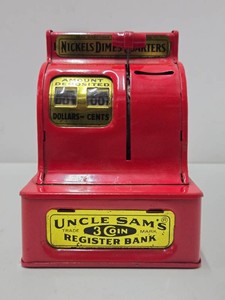 Working Vintage Uncle Sams Register Coin Bank