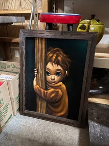 Wonderful Vintage 1960s era Big Eye Original Painting on Velvet