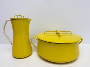 Very Nice Vintage DANSK Yellow Enameled Dutch Oven &amp Coffee Pitcher