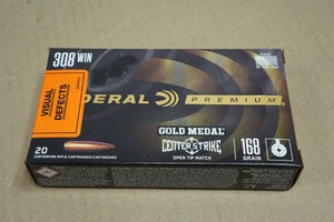 20 Federal Premium .308 Win 168 Gr Gold Medal Centerstrike Open Tip Match Ammo