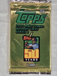 Unopened Pack of Topps 2001 Major League Baseball Series 1 Cards, Including Possible Ichiro Rookie or Ken Griffey Jr. Auto
