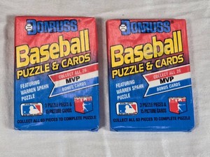 Lot of 2 Unopened Packs of Donruss Baseball Card Packs Featuring Warren Spahn Puzzle and Possible Ken Griffey Jr RC that PSA 10s for 1200