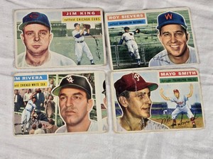 Lot of 4 Vintage 1956 Topps Baseball Cards Featuring Jim Rivera, Jim King, Mayo Smith, and Roy Sievers