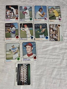 Lot of 11 1973 Topps Vintage Baseball Cards Featuring Lou Brock, Gaylord Perry, Fergie Jenkins, and Others