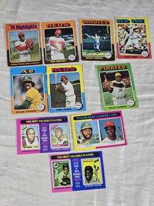 Lot of 10 Vintage Star Baseball Cards Including Ken Griffey, Rollie Fingers, and Dave Parker with 1966 and 1954 MVP and Stolen Base Leaders Cards.