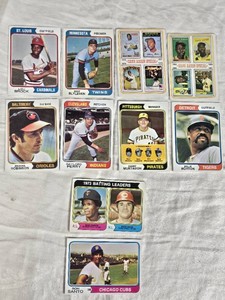 Lot of 10 Vintage 1974 Topps Star Players Baseball Cards Including Bert Blyleven, Willie Horton, Lou Brock, Brooks Robinson, and Hank Aaron