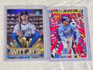 Lot of 2 Bobby Witt Jr. Baseball Cards including Power Players and Lucky Seven Sluggers Holo Cards