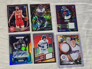 Lot of 6 Mixed Sports Cards Featuring Trae Young, DAndre Swift, and Kenny McIntosh with Autograph, Relics, and Numbered Cards.