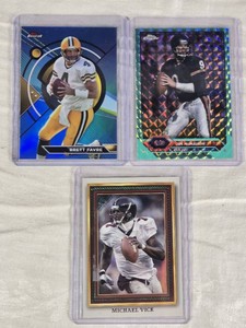 Lot of 3 Numbered Football Cards Including Brett Favre, Michael Vick, and Jim McMahon