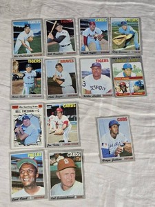 Lot of 13 Vintage 1970 Topps Baseball Cards Featuring Key Players Including Fergie Jenkins, Curt Flood, Joe Torre, and Bill Freehan
