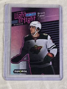 Brock Faber Rookie 2023-24 Upper Deck Synergy Light Up the Night Foil #LN-BF and Numbered 30699 - Minnesota Wild Hockey Card