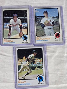 Lot of 3 Vintage 1973 Topp Baseball Cards Featuring Jim Kaat, Bert Blyleven, and Rod Carew - Minnesota Twins Baseball Cards