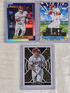Lot of 3 Mike Trout Insert Cards including Topps 8-Bit Ballers, Topps Black Gold, and 2023 Topps Update - Angels Baseball Cards