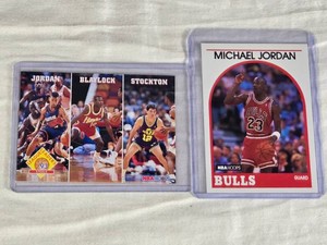 Lot of 2 Basketball Cards Featuring Michael Jordan and League Leaders Steals Card with Stockton and Blaylock.