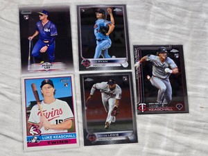 Lot of 5 Rookie Cards Featuring Brooks Lee, Joe Ryan, Luke Keaschall, and Royce Lewis - Minnesota Twins Rookie and Heritage Cards.