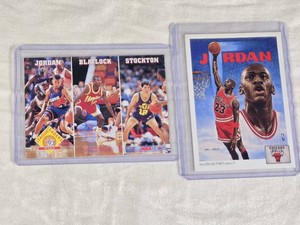Lot of 2 Michael Jordan Cards 1991 Collectors Choice and 1993 Steals League Leaders with Blaylock and Stockton