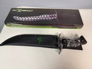 TAC Assault Knife (TA-065BE) 17 Overall, Etching Skull Blade, Black Zombie Rubber Handle