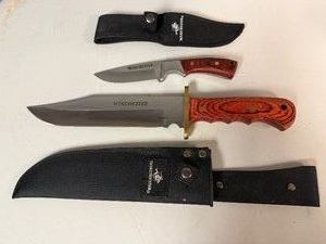 Winchester Fixed Blade Hunting Knives with Wood Grain Handles 14 and 8 Overall