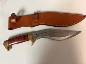 USMC Stacked Leather Handle Kukri Knife 16 Overall