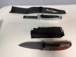 Vintage Black Dagger Switch Blade Retractable Guard Knife and Folding Pocket Knife