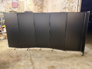 Portable Black Laser Vision Laser Safety Panel. Fully expanded 14 Long x 26 Wide at end x 83 Tall