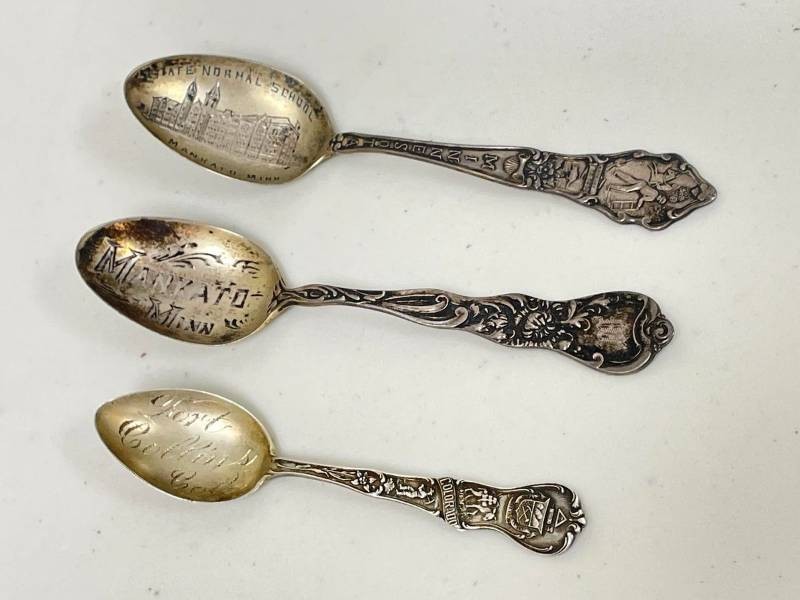 Vintage Sterling Silver Souvenir Spoons Mankato MN Fort Collins CO