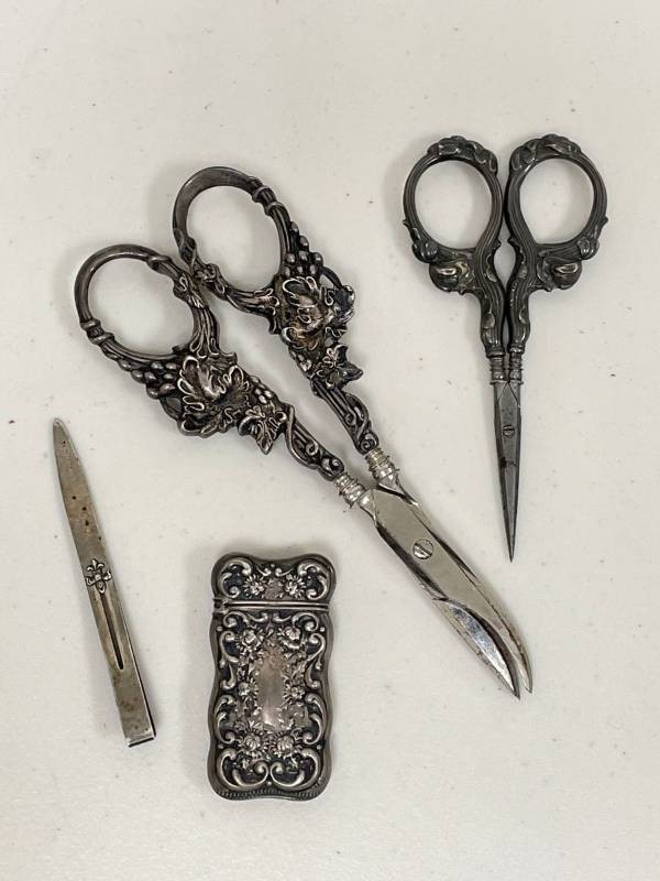 Lot Including Sterling Silver Match Safe and Ornate Scissors