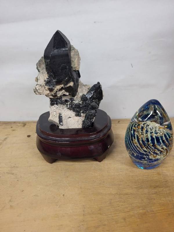 Mineral Specimen & Art Glass Paperweight (Lot of 2)