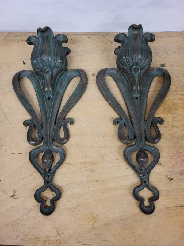 Pair of Ornate Cast Metal Wall Appliques